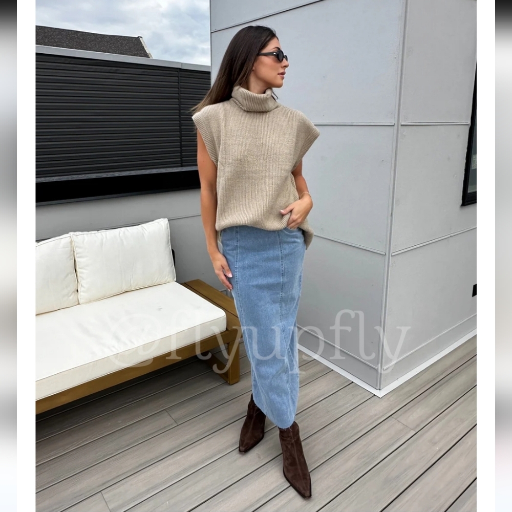 Zara Blue Denim Straight Midi Skirt - Picture 4 of 13